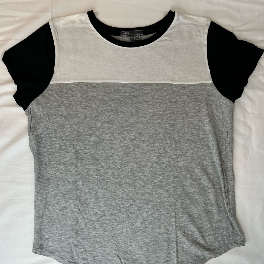 Vince‎ Cream and Gray Colorblock T-Shirt